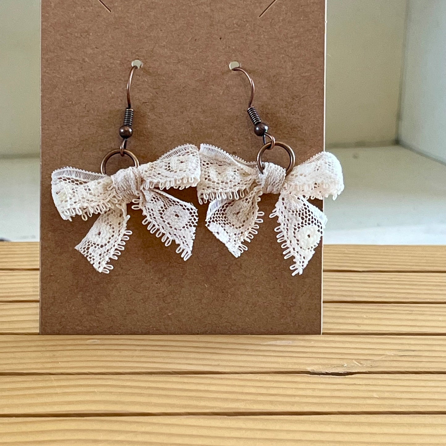 Vintage lace earrings cream bow earrings