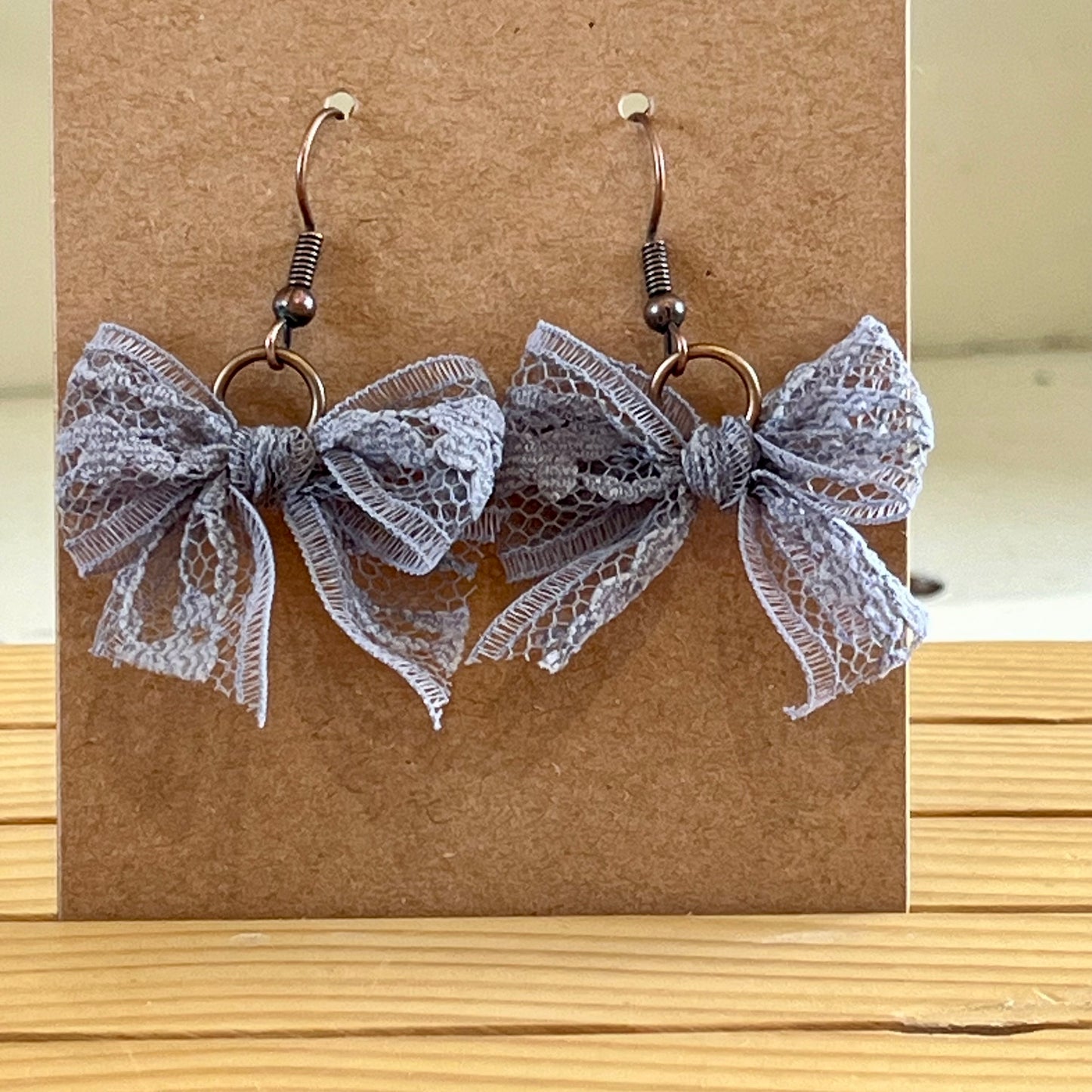 Vintage lace earrings grey bow earrings