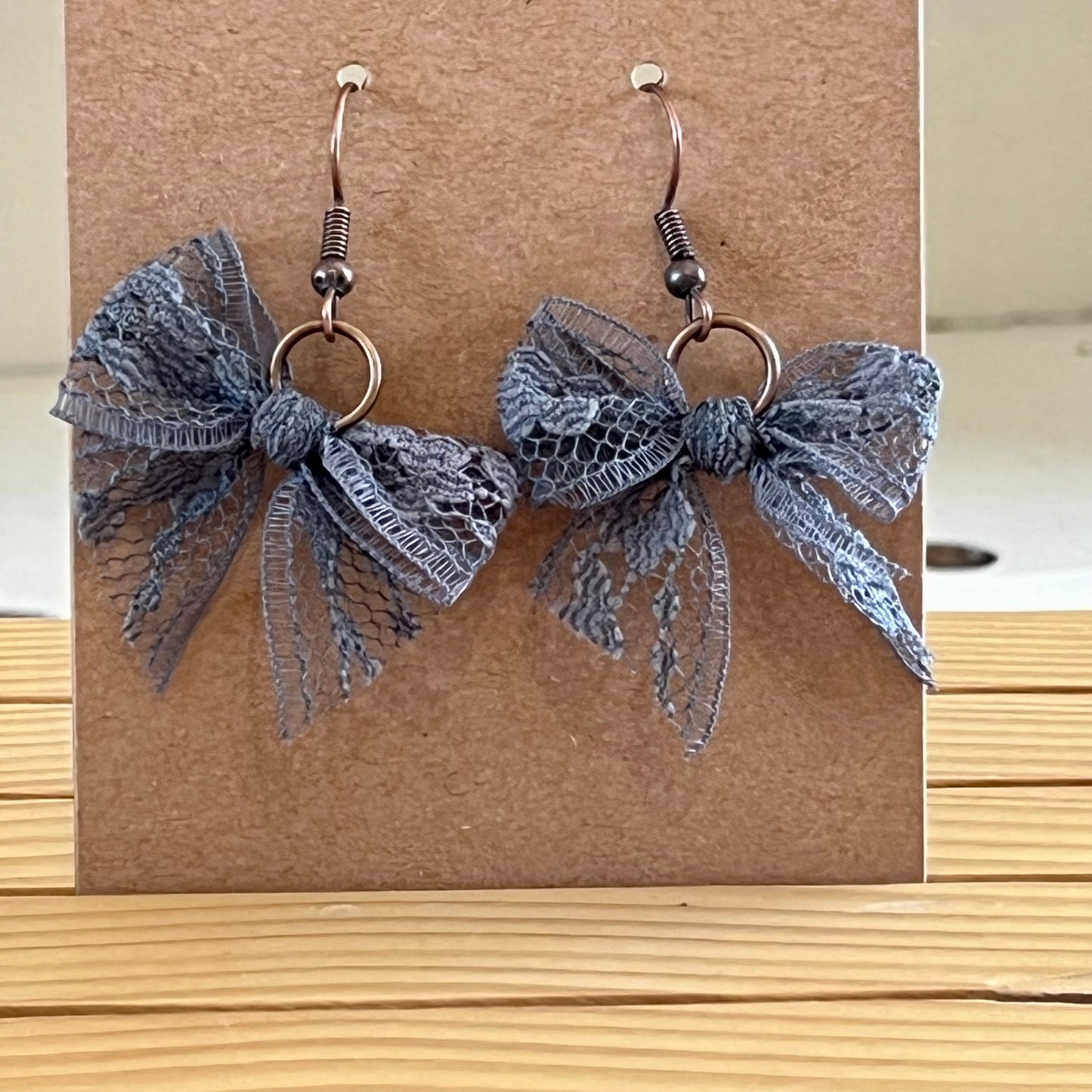 Vintage lace earrings slate grey bow earrings