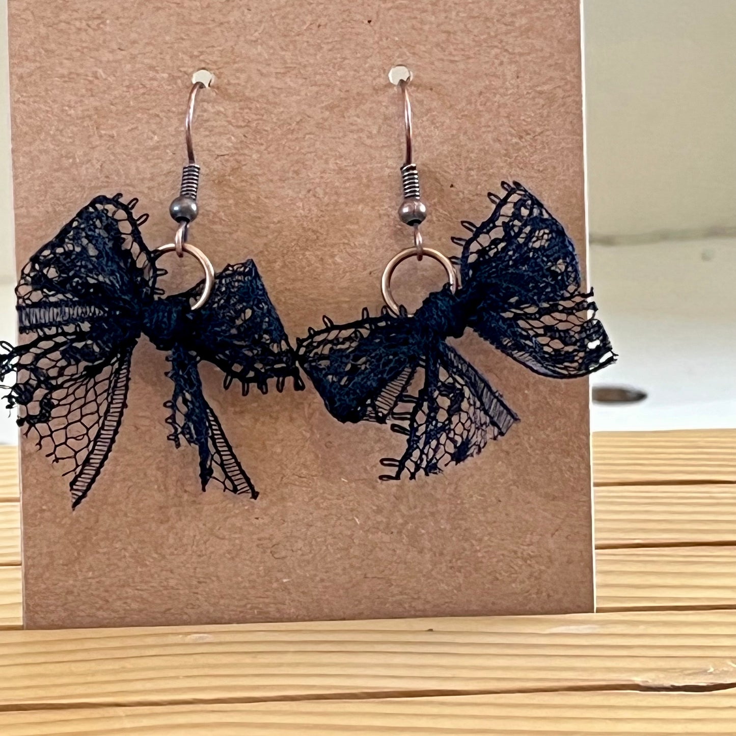 Vintage lace earrings black bow earrings