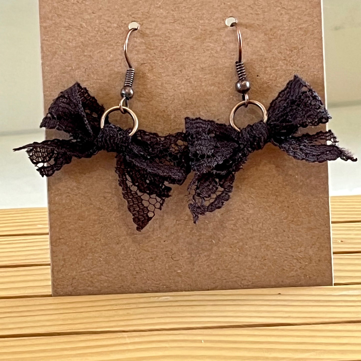 Vintage lace earrings chocolate brown bow earrings