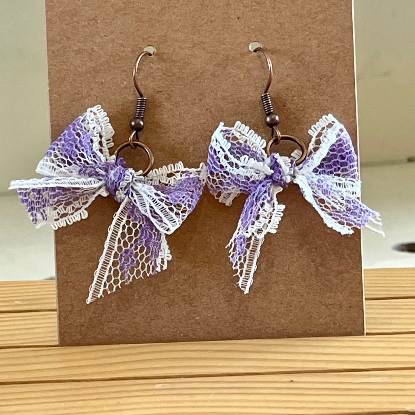 Vintage lace earrings purple and white bow earrings