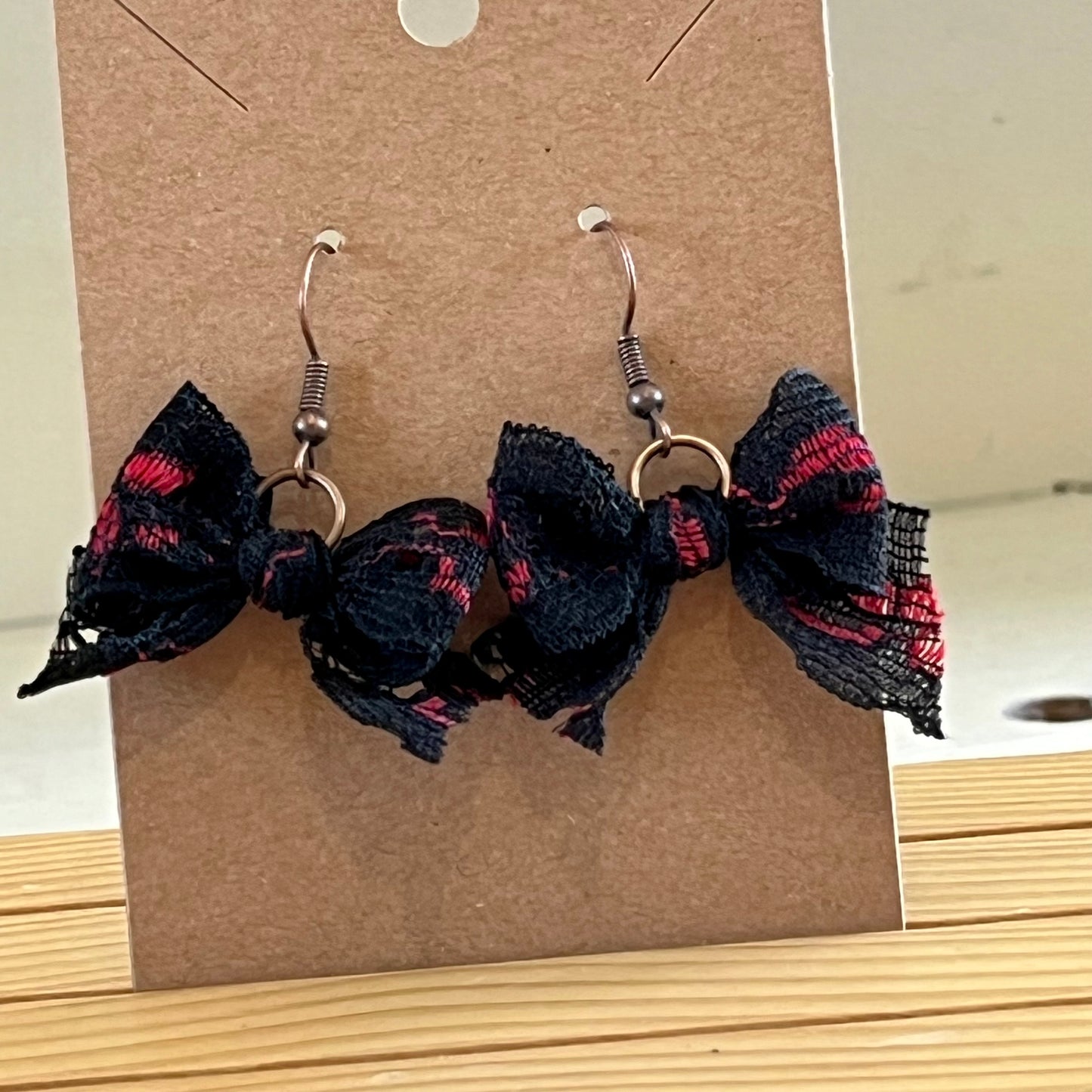 Vintage lace earrings red and black floral bow earrings