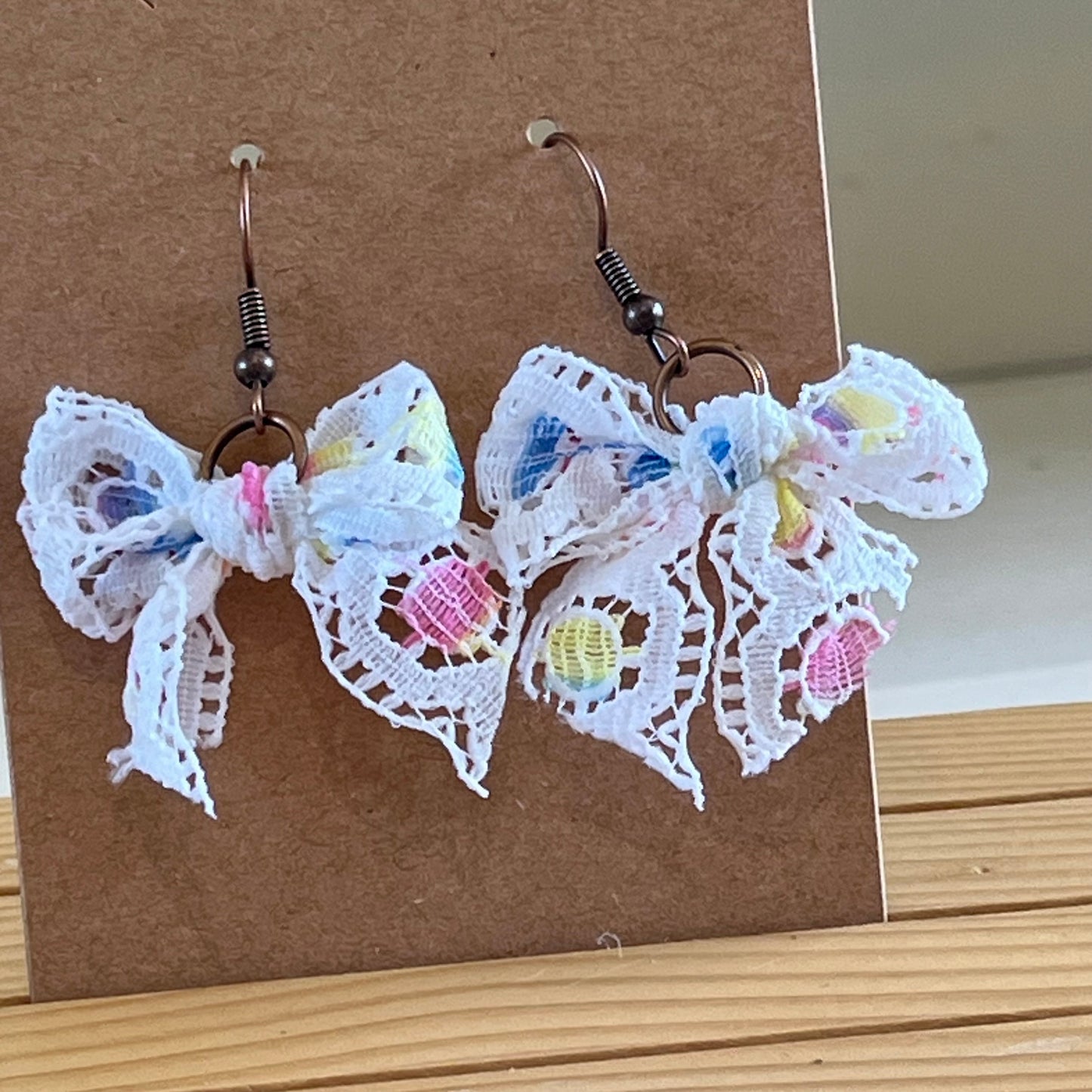Vintage lace earrings mixed pastel bow earrings