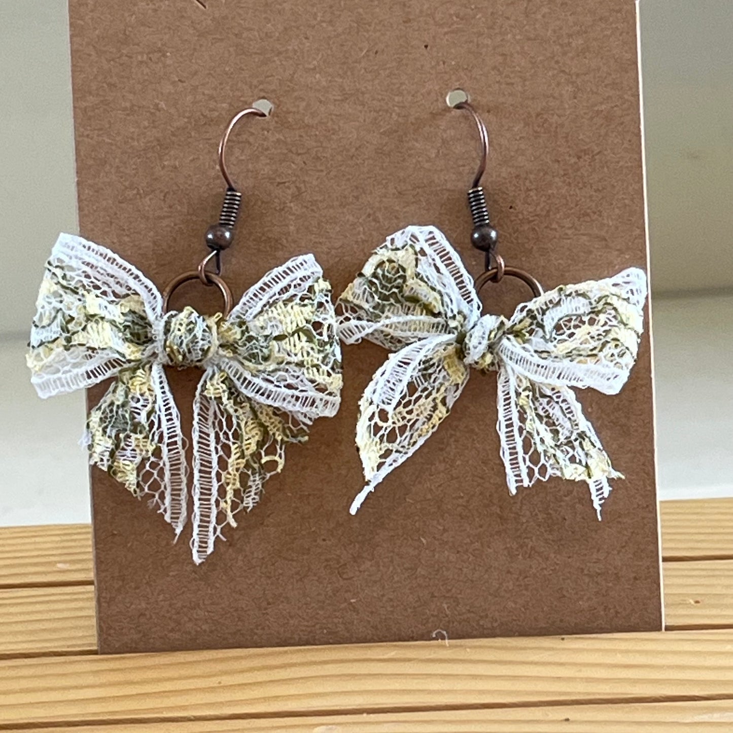 Vintage lace earrings yellow and green floral bow earrings