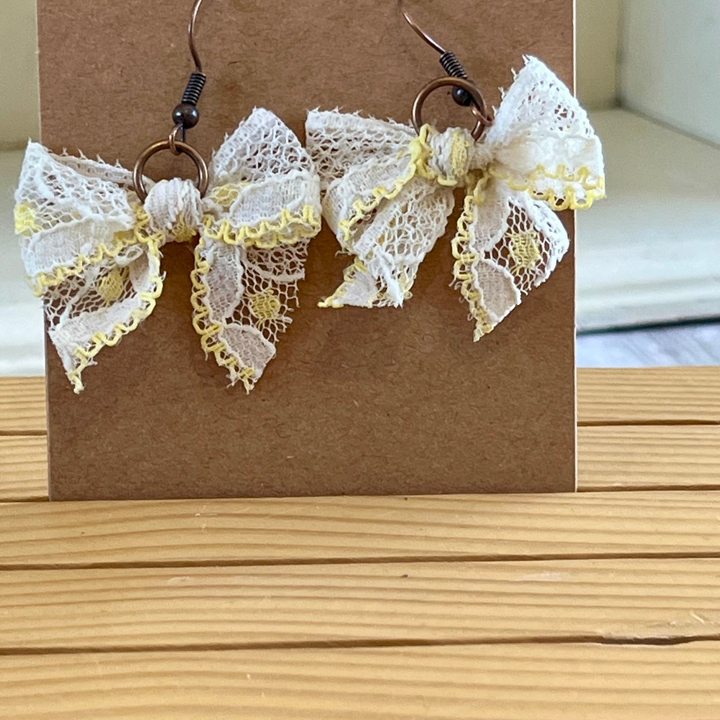 Vintage lace earrings yellow and white bow earrings