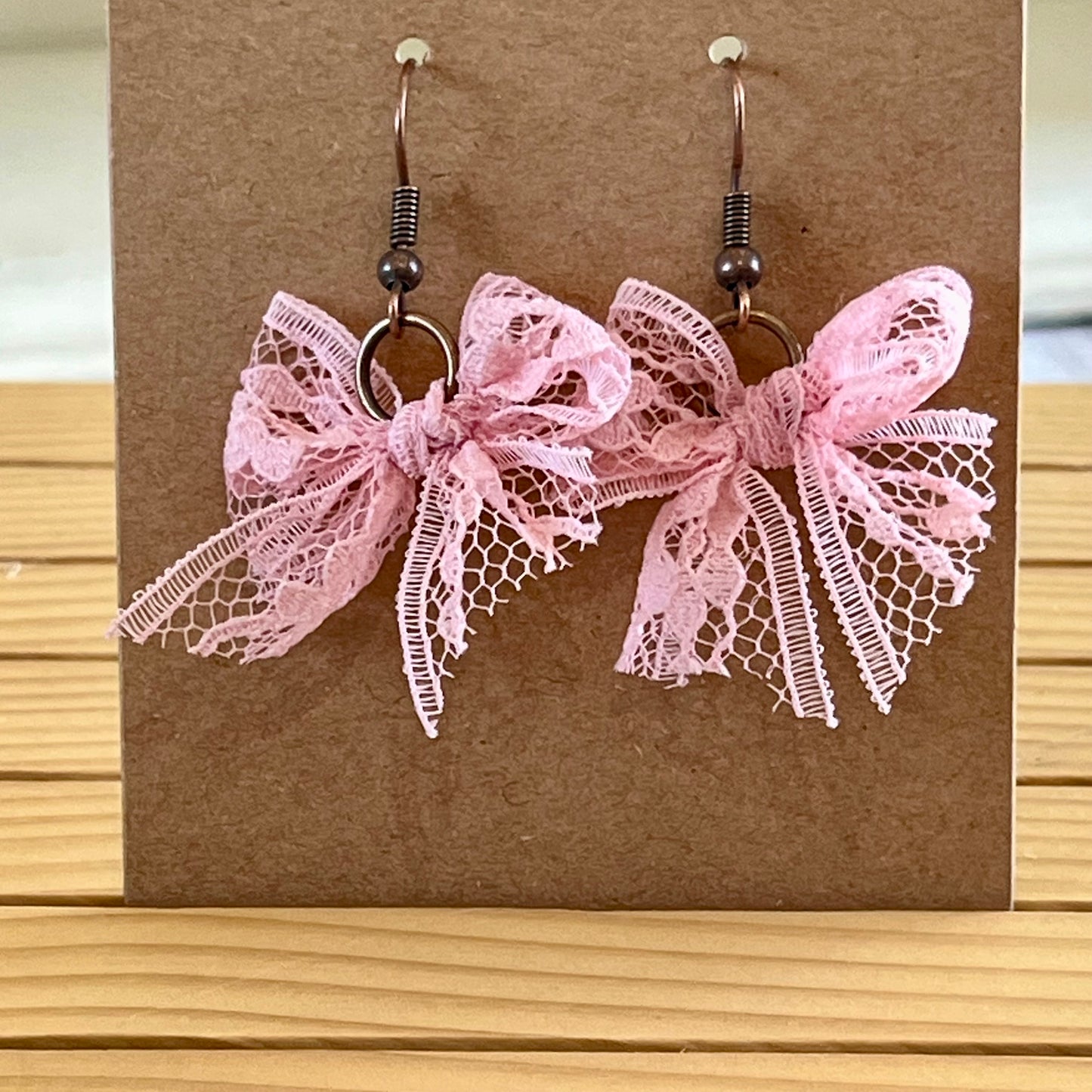Vintage lace earrings pink bow earrings