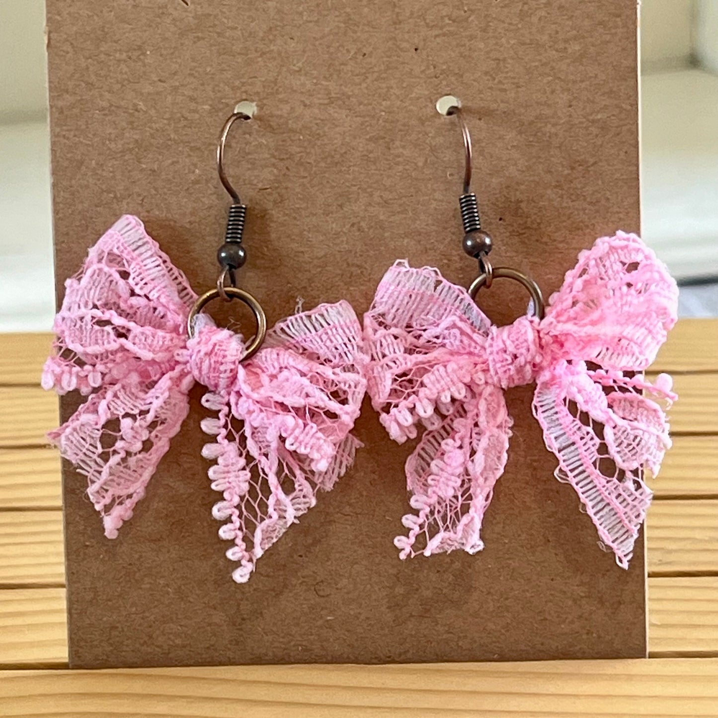 Vintage lace earrings bubblegum pink bow earrings