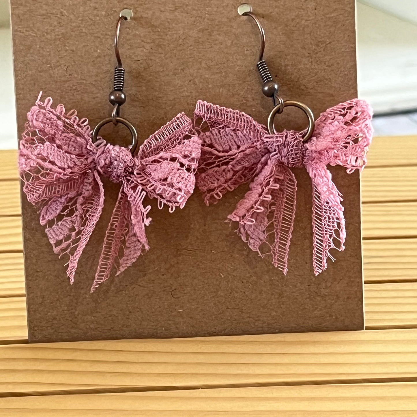 Vintage lace earrings dusty rose bow earrings