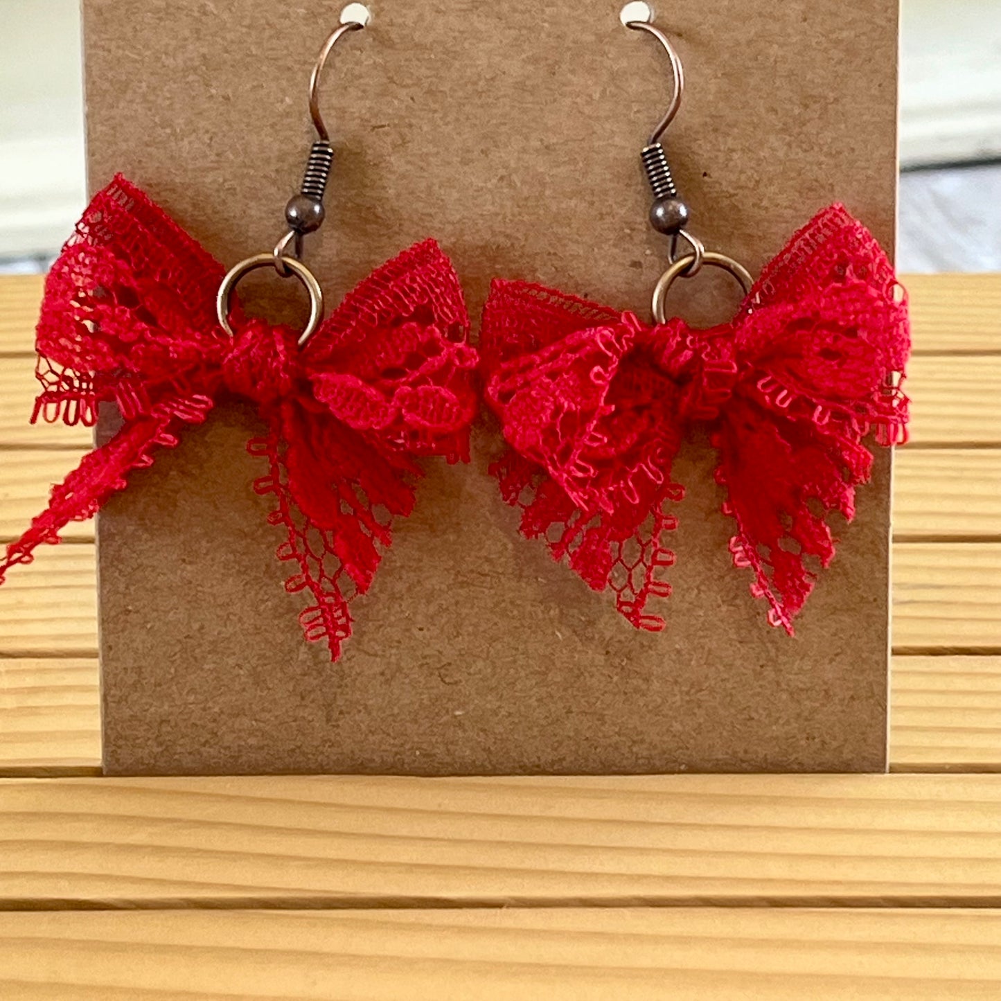 Vintage lace earrings red bow earrings