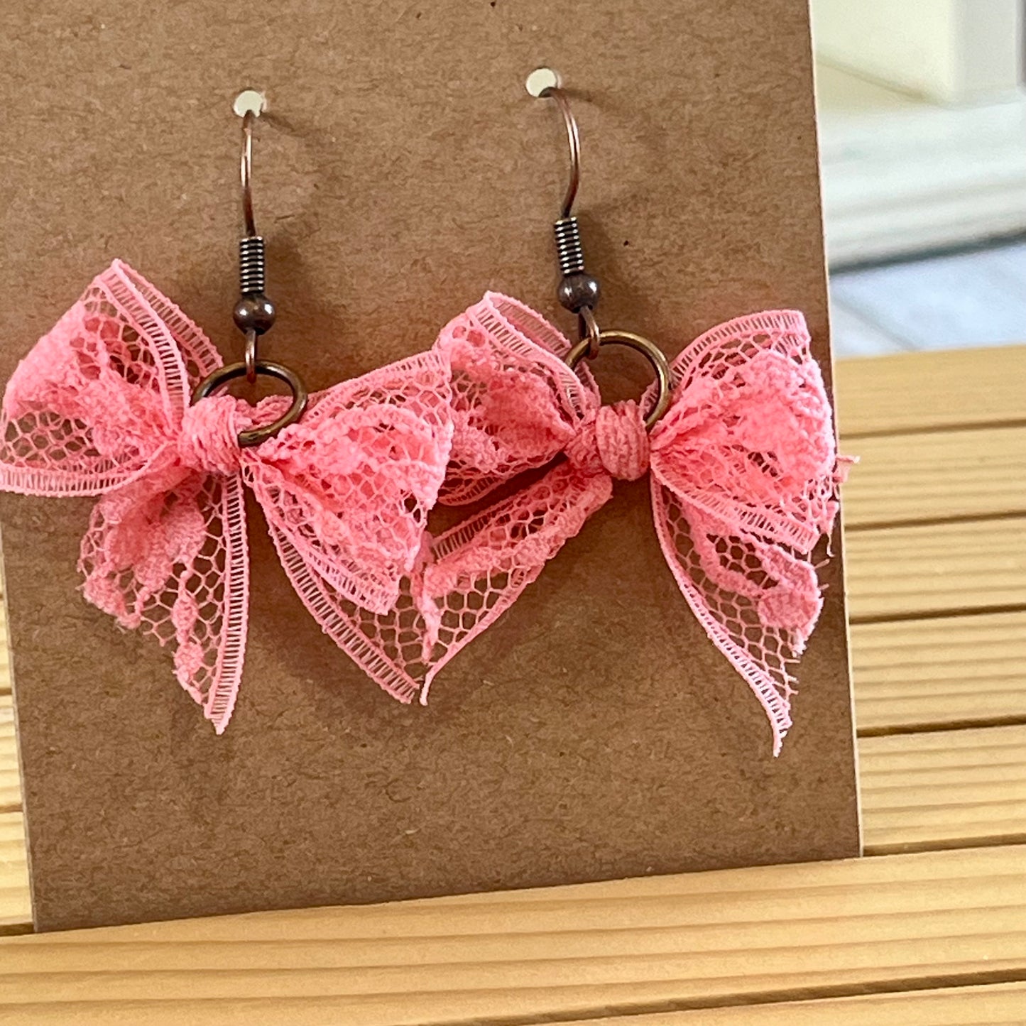 Vintage lace earrings peach bow earrings
