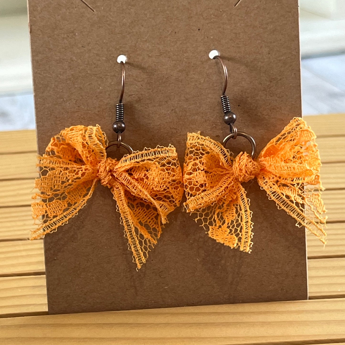 Vintage lace earrings orange bow earrings