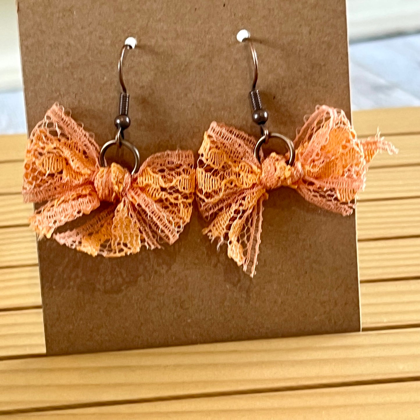 Vintage lace earrings tangerine bow earrings