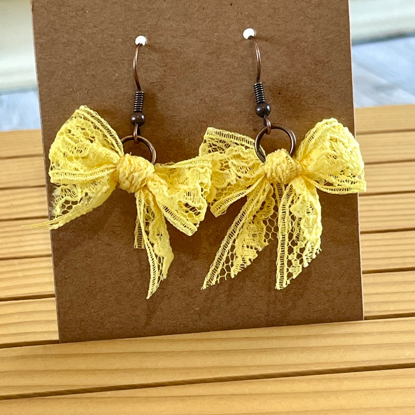 Vintage lace earrings yellow bow earrings