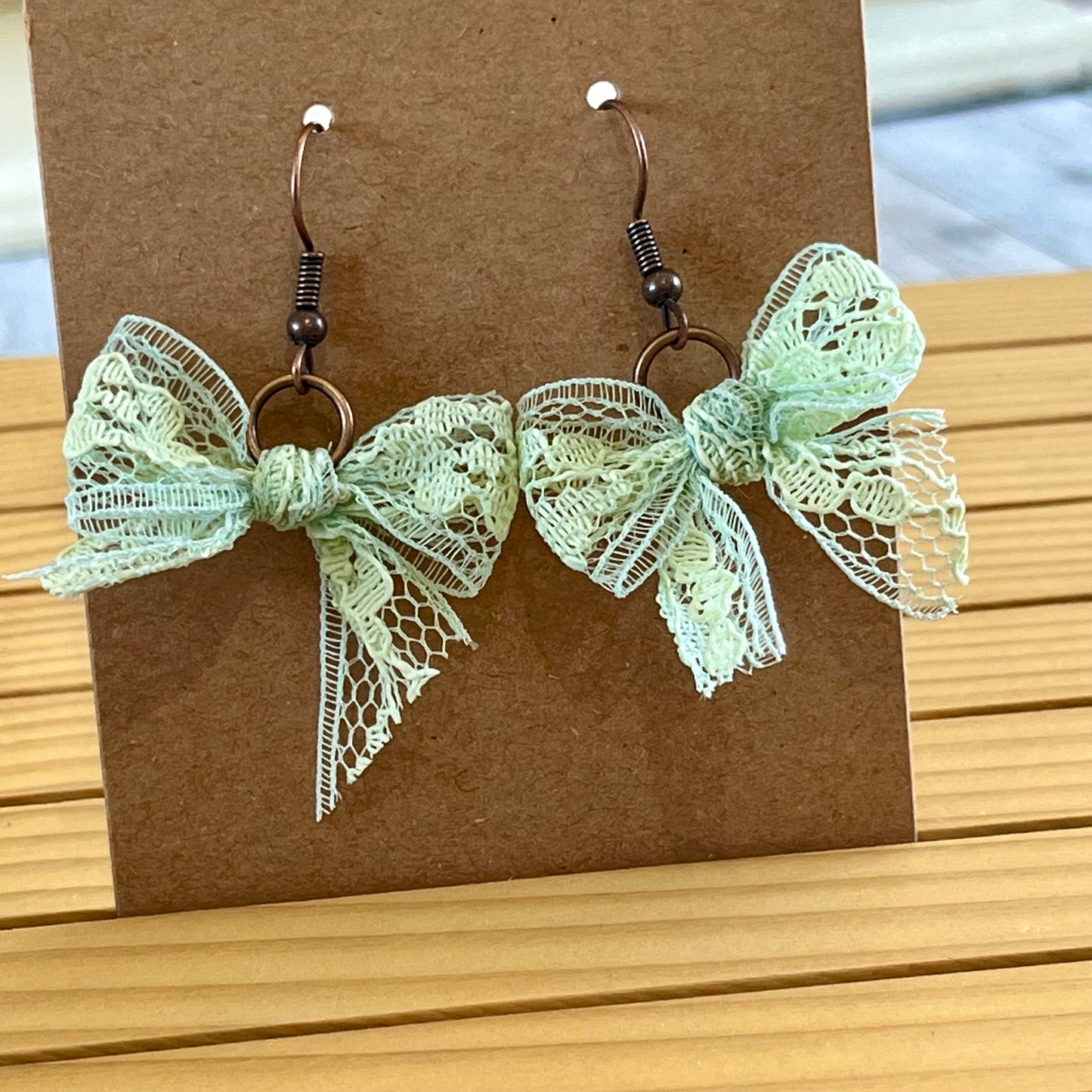 Vintage lace earrings pale green bow earrings