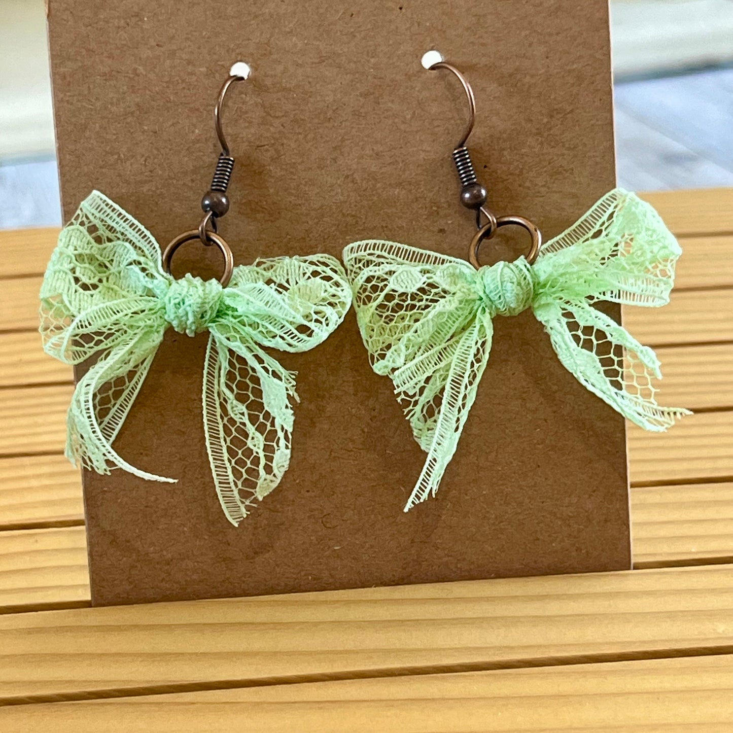 Vintage lace earrings mint green bow earrings