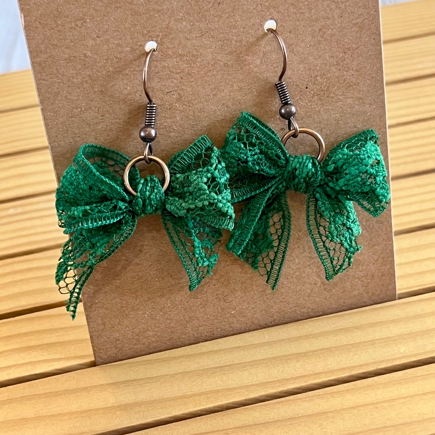 Vintage lace earrings Kerry green bow earrings