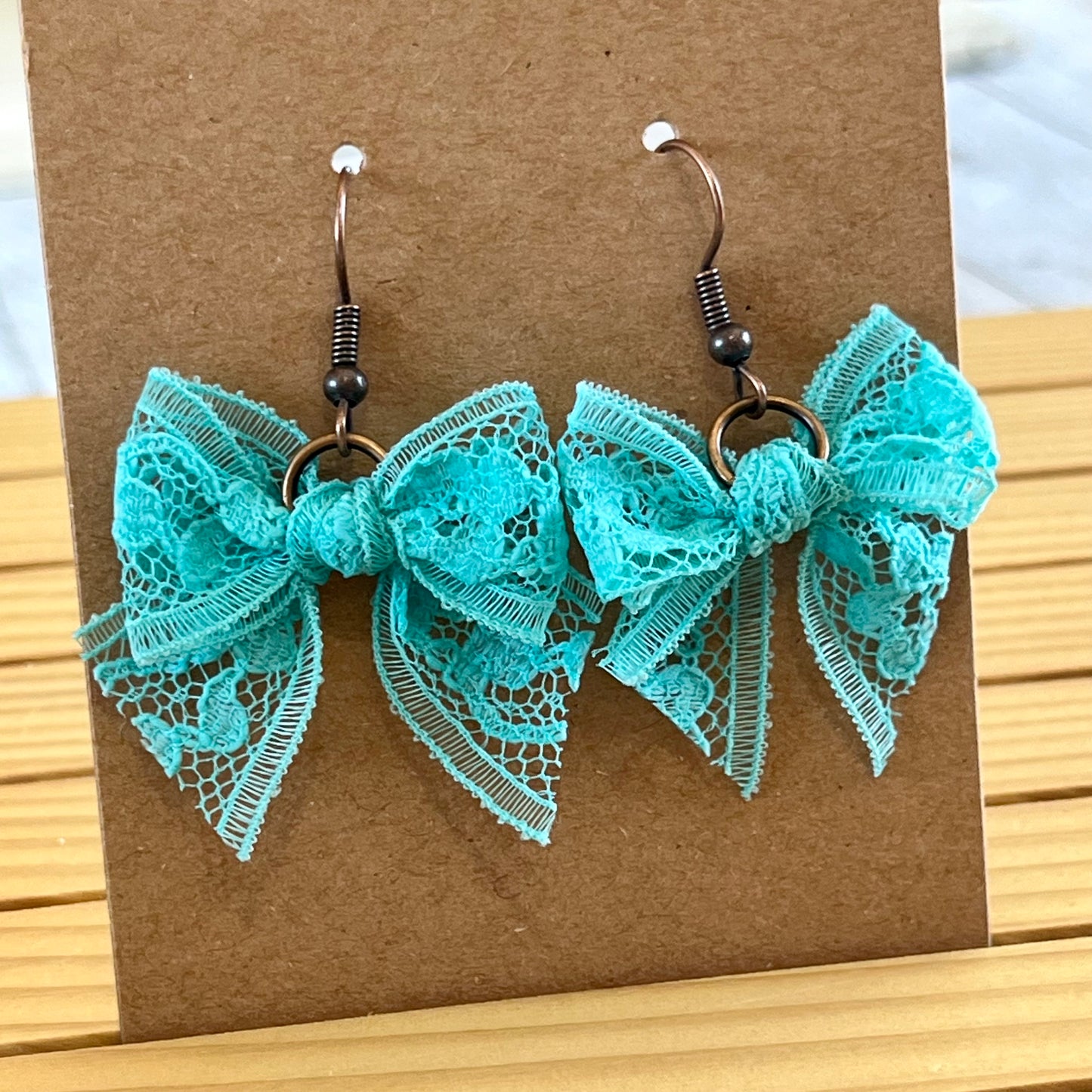 Vintage lace earrings aqua bow earrings