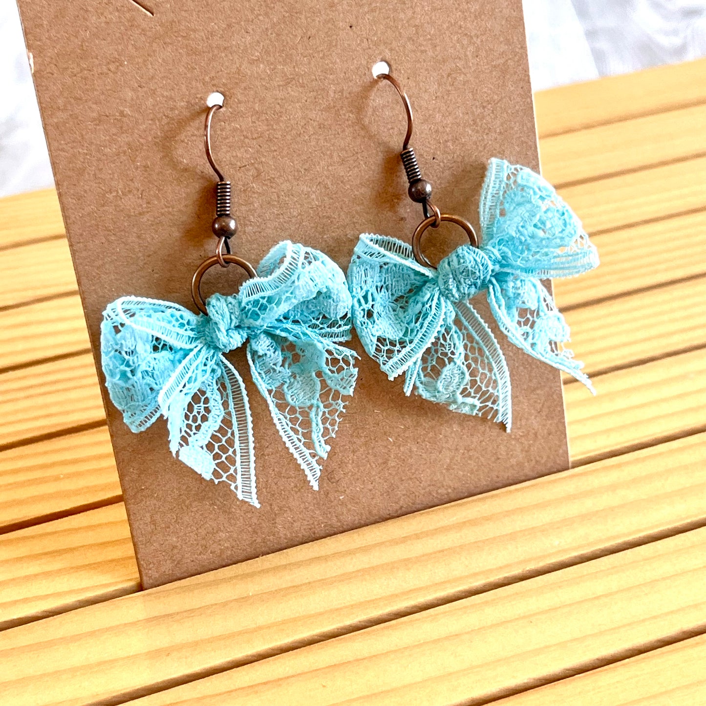Vintage lace earrings light aqua bow earrings