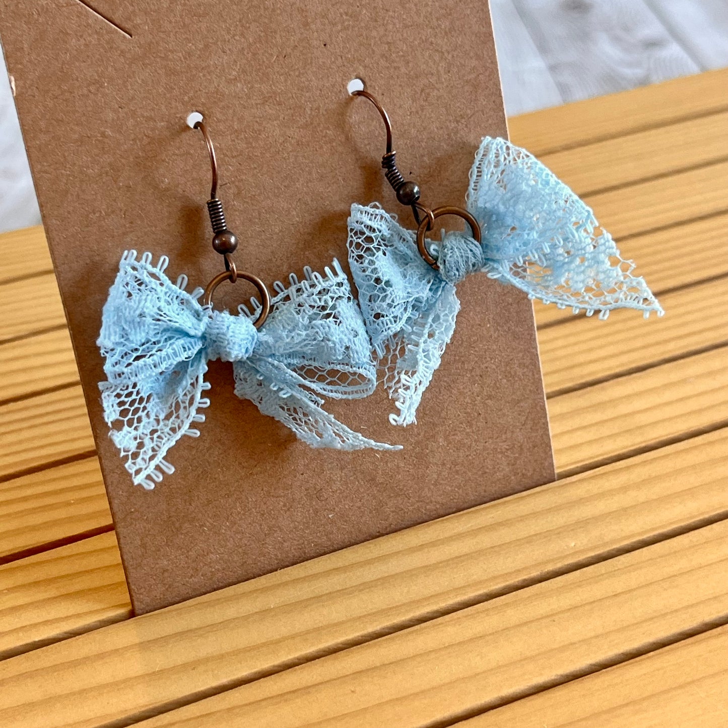 Vintage lace earrings light blue bow earrings