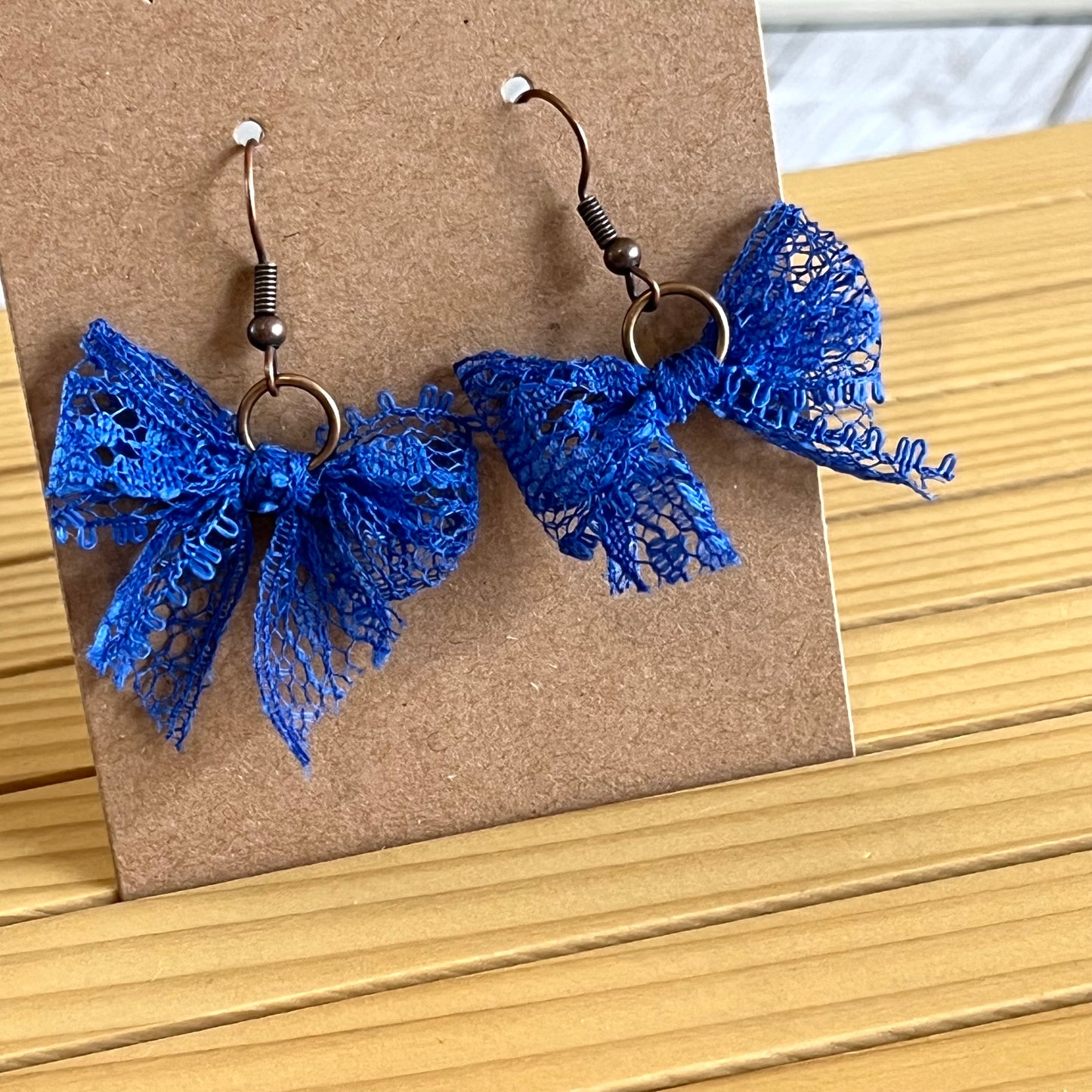 Vintage lace earrings royal blue bow earrings