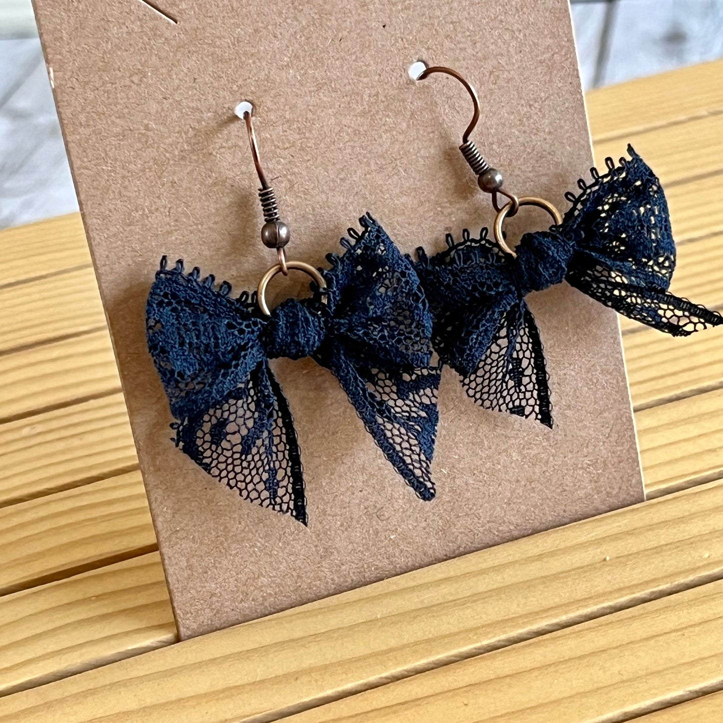 Vintage lace earrings dark navy bow earrings