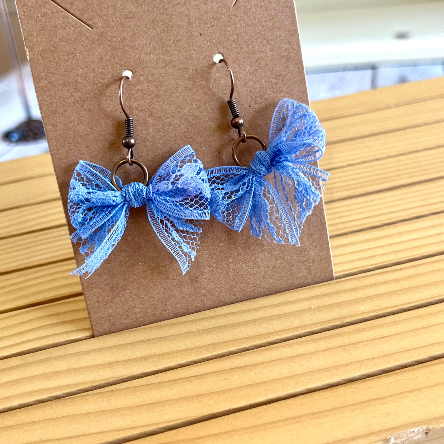 Vintage lace earrings copen blue bow earrings
