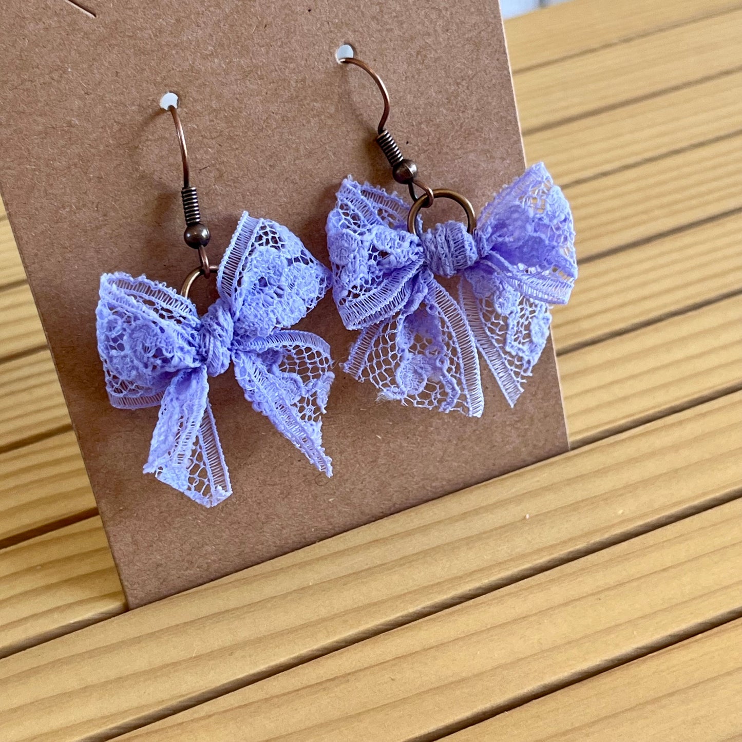 Vintage lace earrings lavender bow earrings
