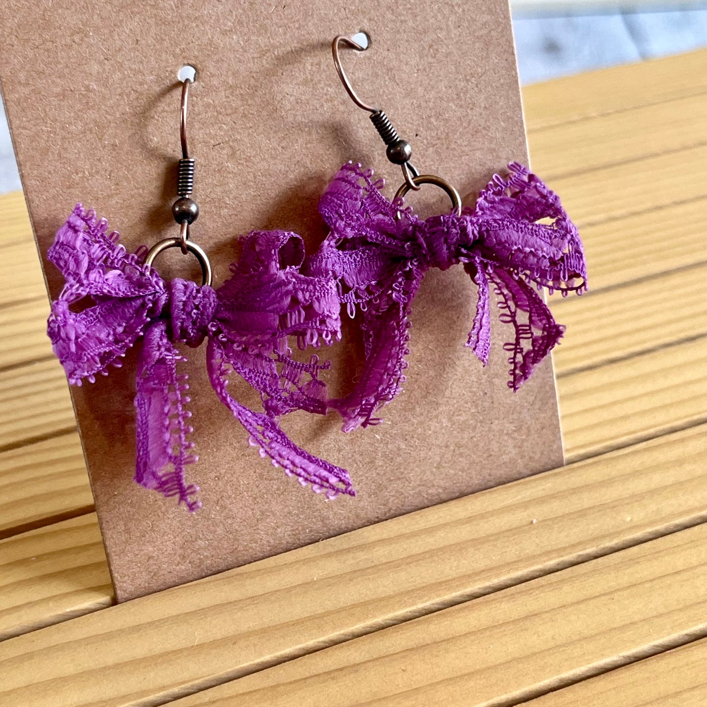 Vintage lace earrings grape bow earrings