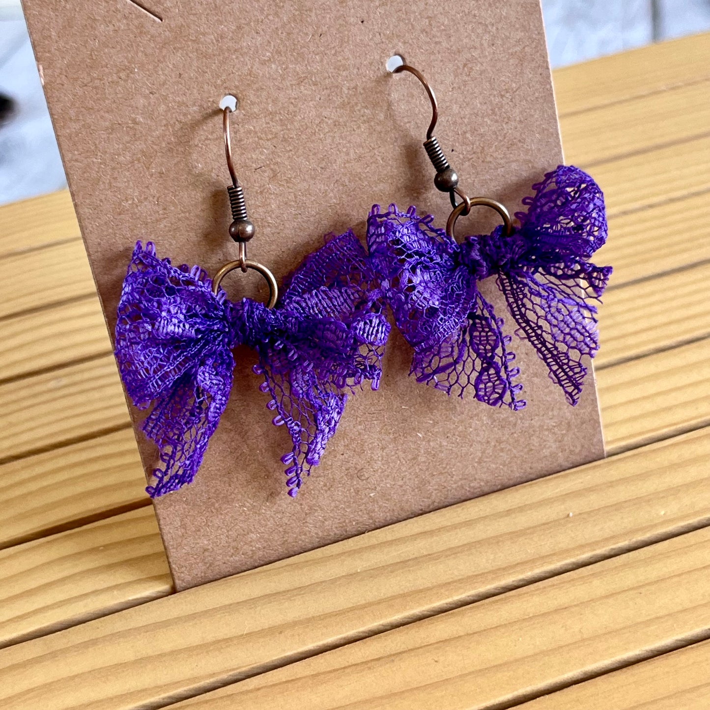Vintage lace earrings purple bow earrings