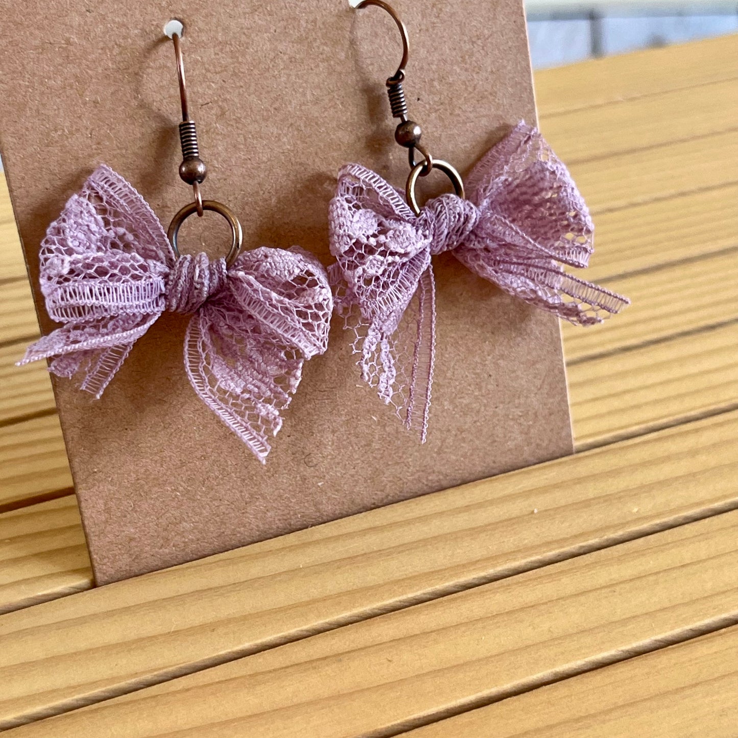 Vintage lace earrings Mauve bow earrings