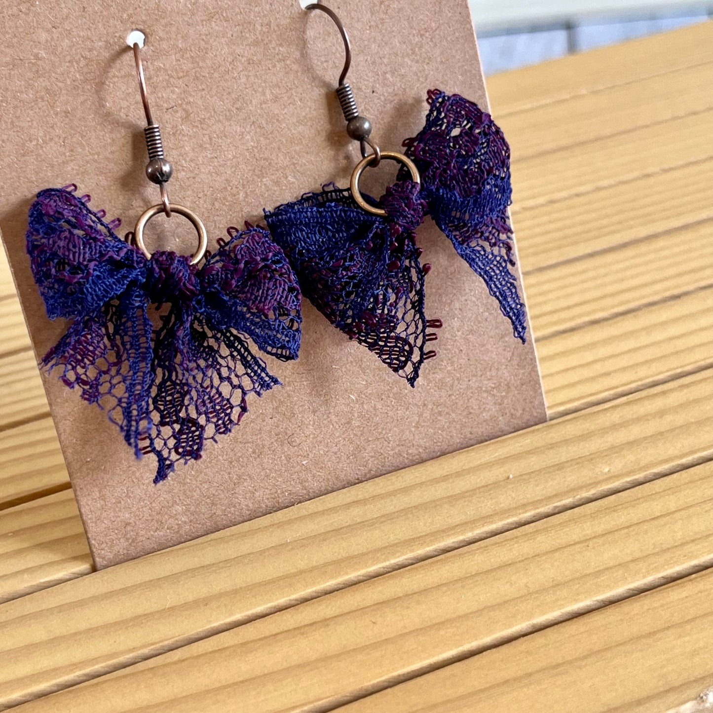 Vintage lace earrings purple and navy bow earrings