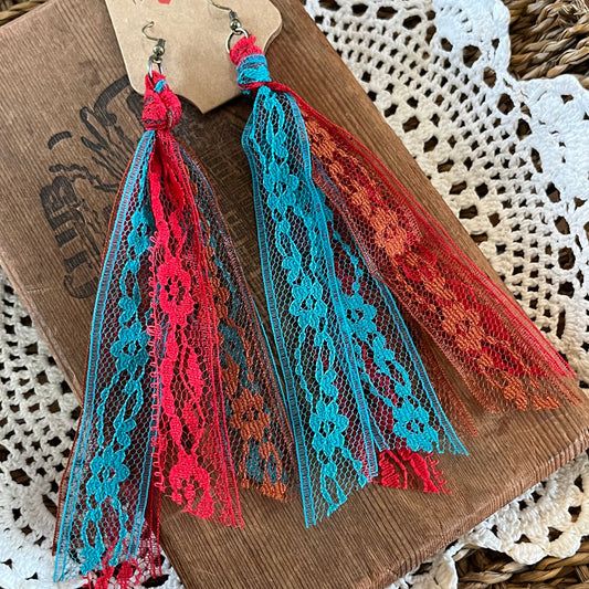 Cowboy Blend  Vintage Lace Tassel Earrings