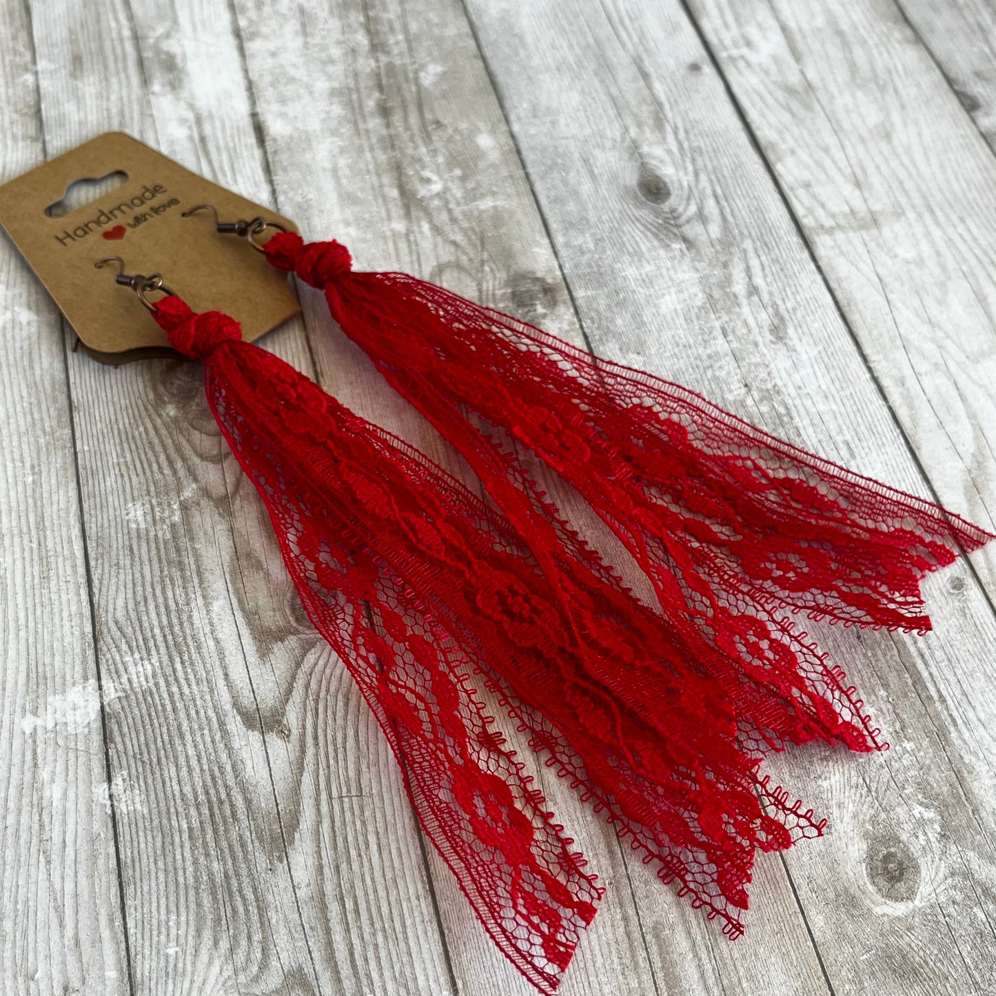 Red Boho Vintage Lace Earrings