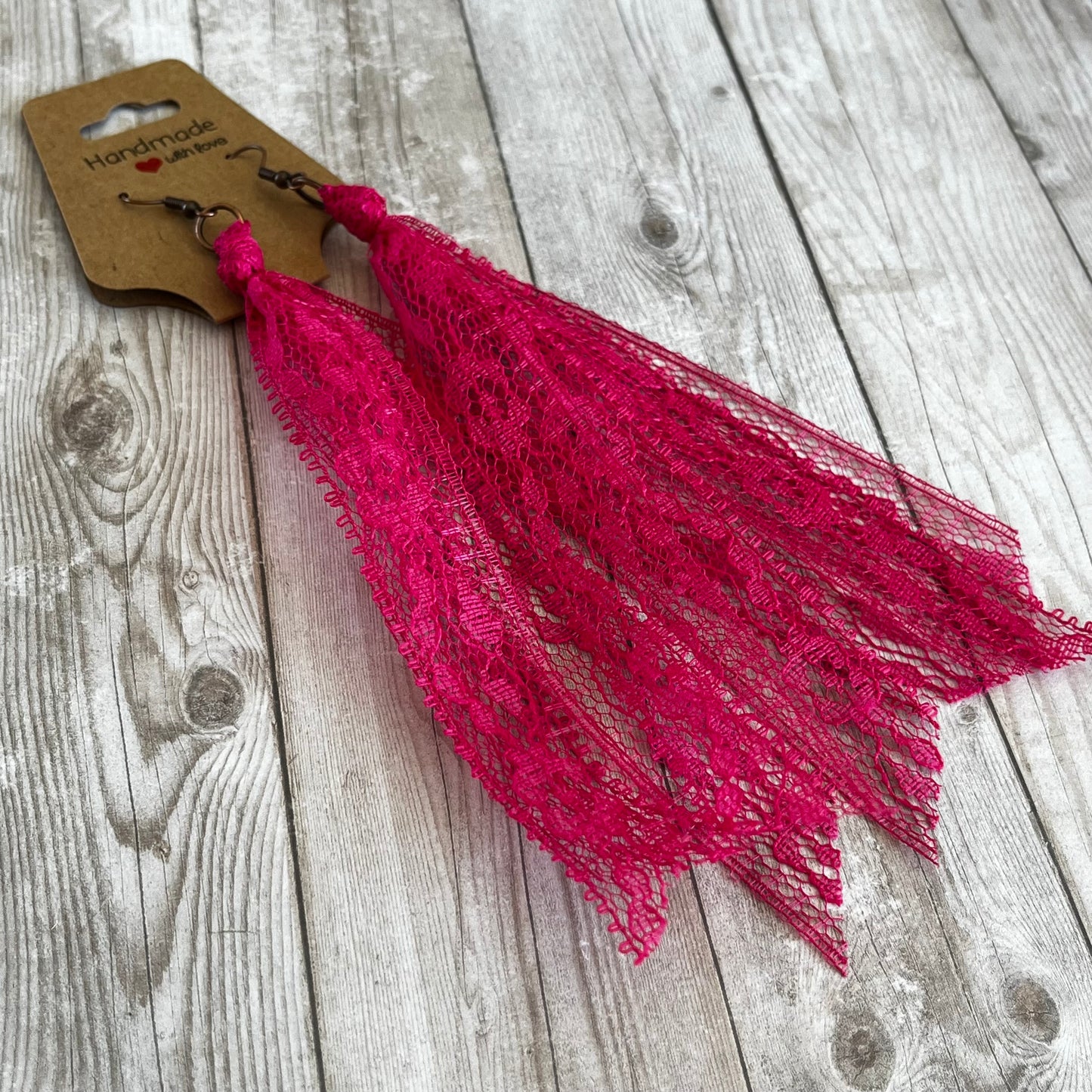 Hot Pink Boho Vintage Lace Earrings