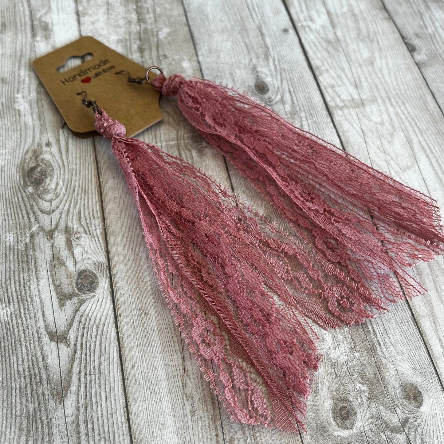 Dusty Rose Pink Boho Vintage Lace Earrings
