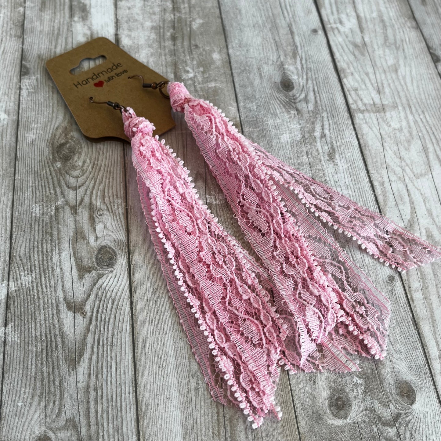 Pink Tassel Vintage Lace Earrings