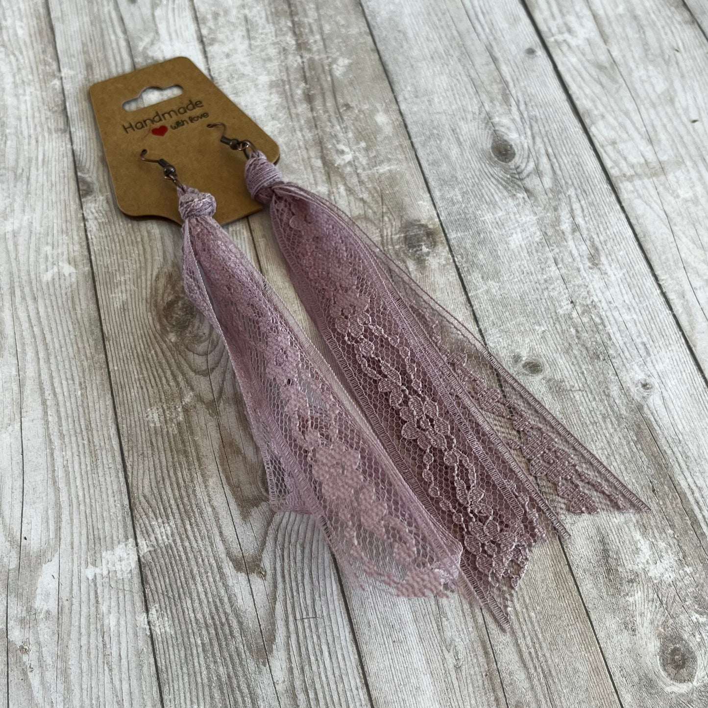 Mauve Tassel Vintage Lace Earrings