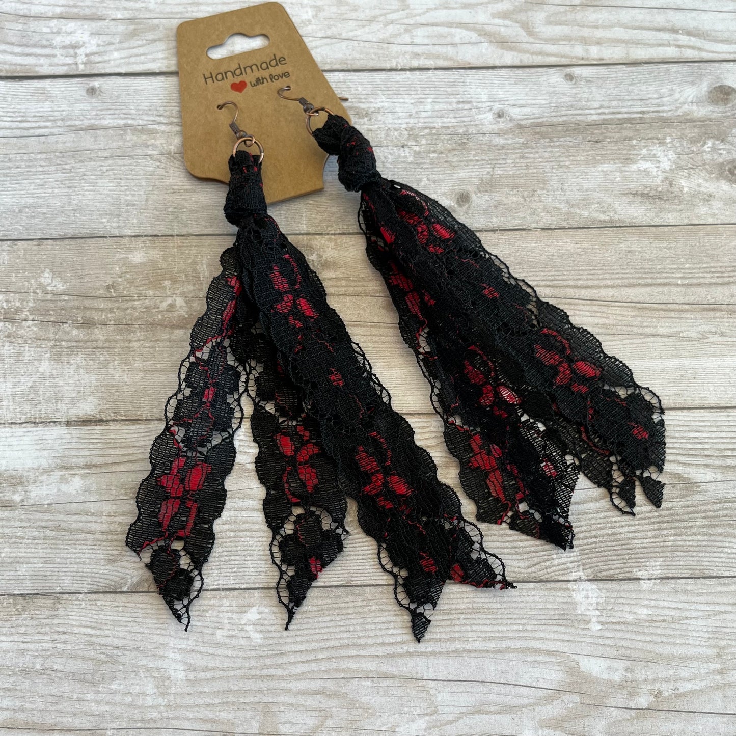 Red and Black Flower Boho Vintage Lace Earrings