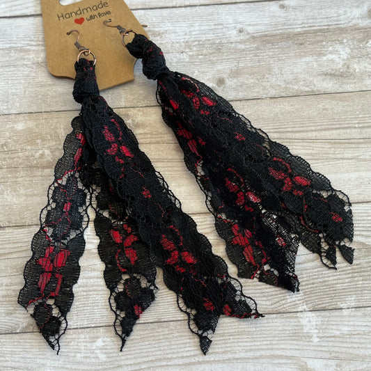 Red and Black Flower Boho Vintage Lace Earrings