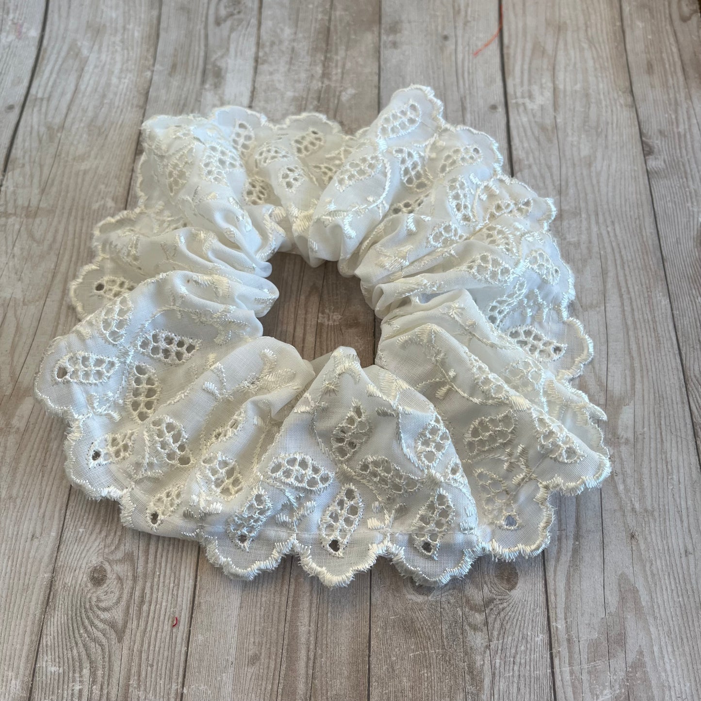 White Eyelet Lace Scrunchie