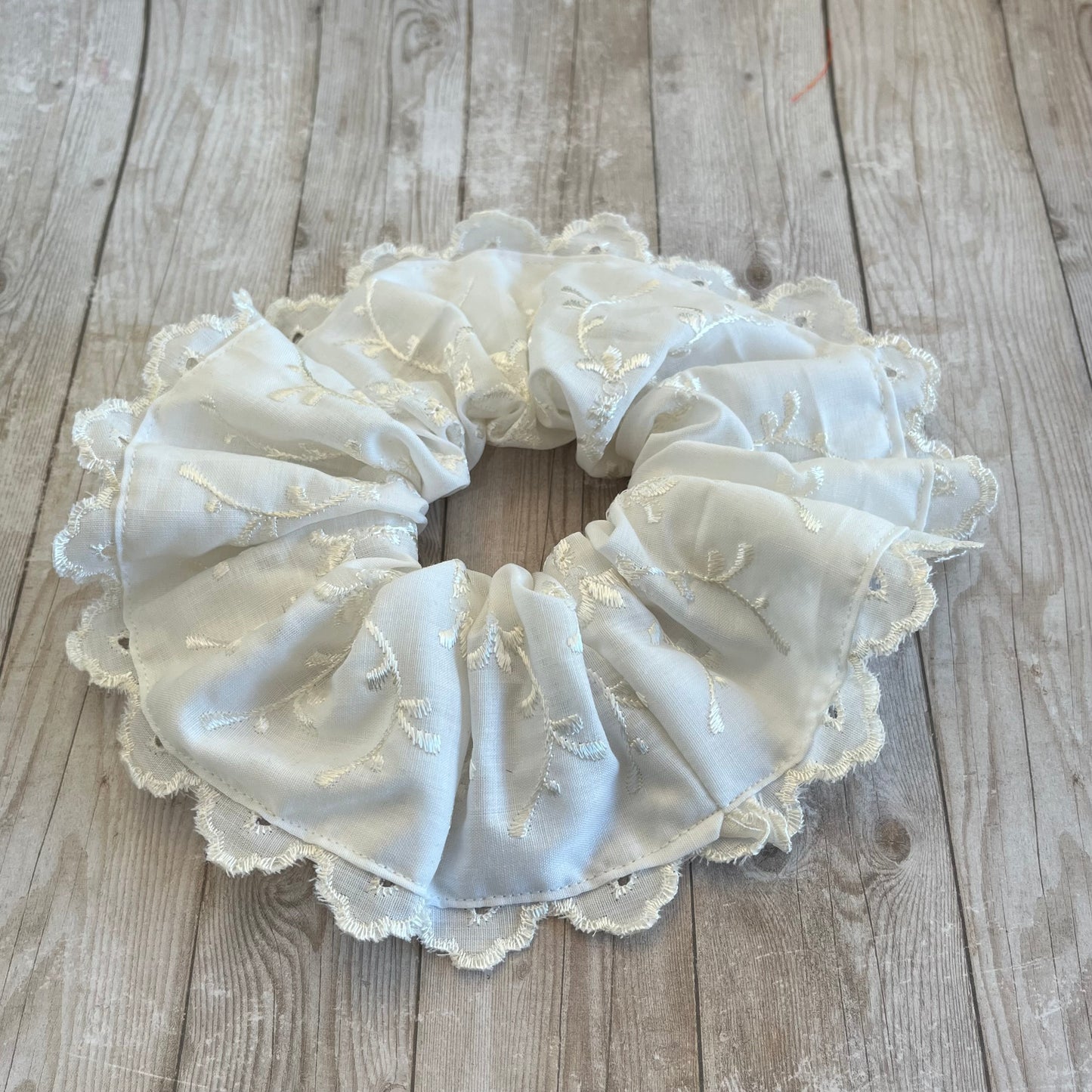 White Eyelet Lace Scrunchie