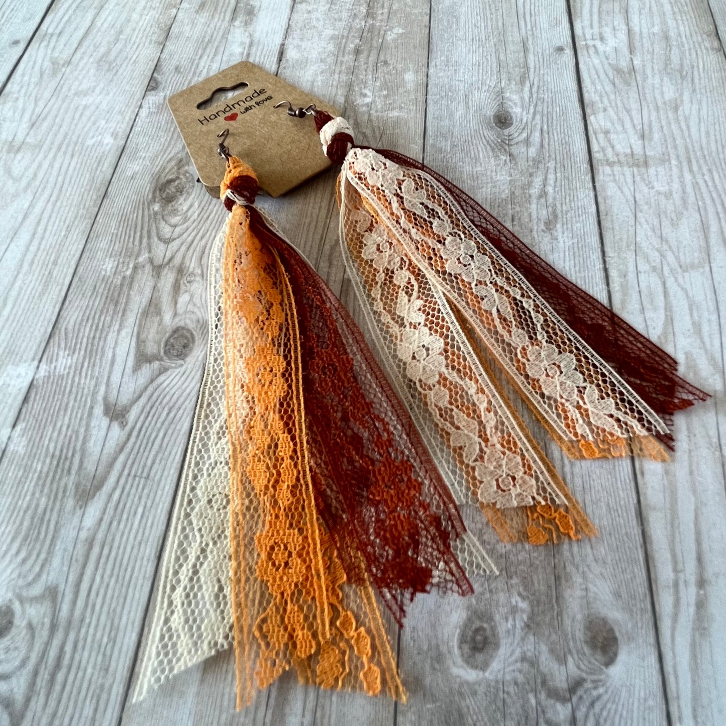 Pumpkin Spice Latte Boho Vintage Lace Earrings
