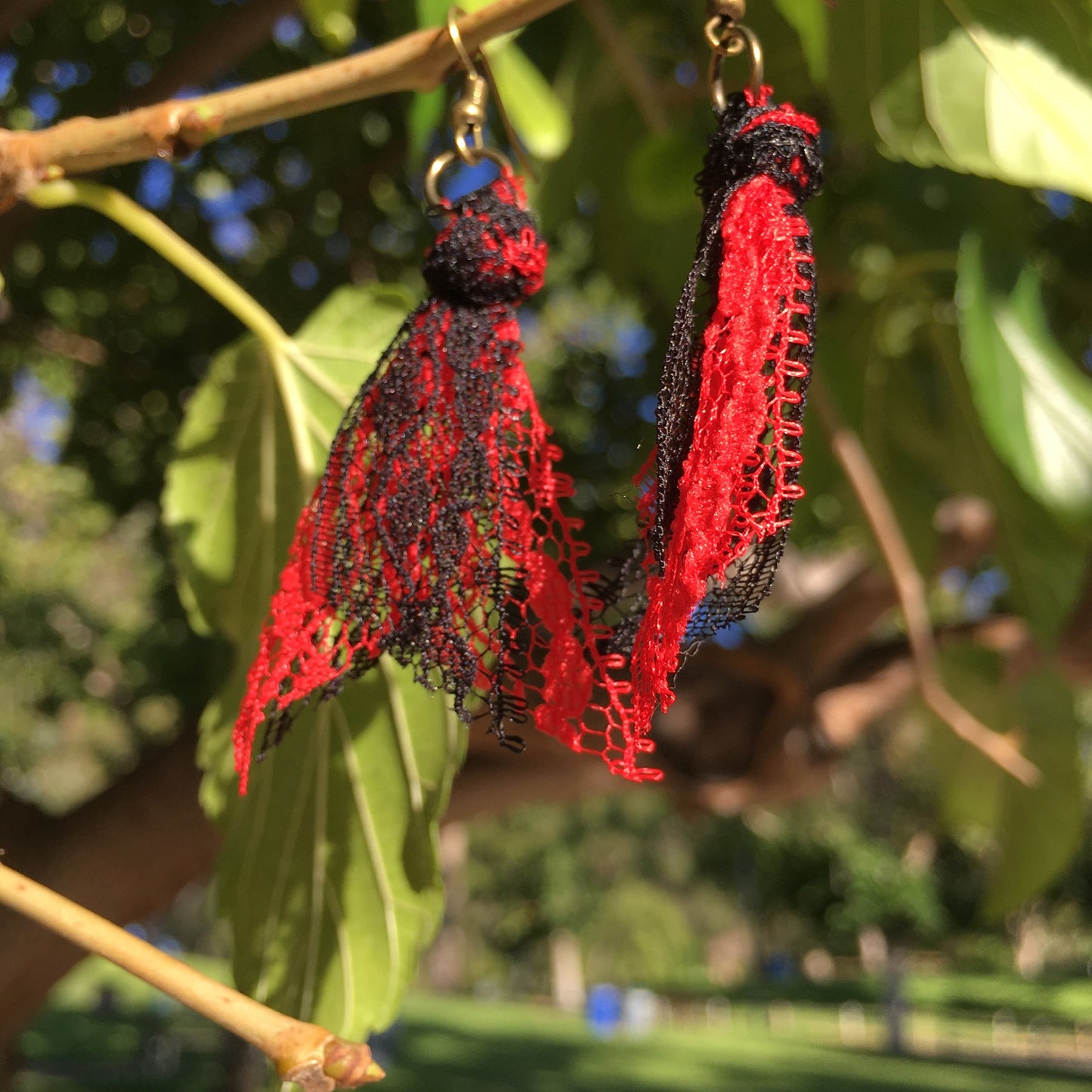 Red and Black Team Spirit Lace Earrings