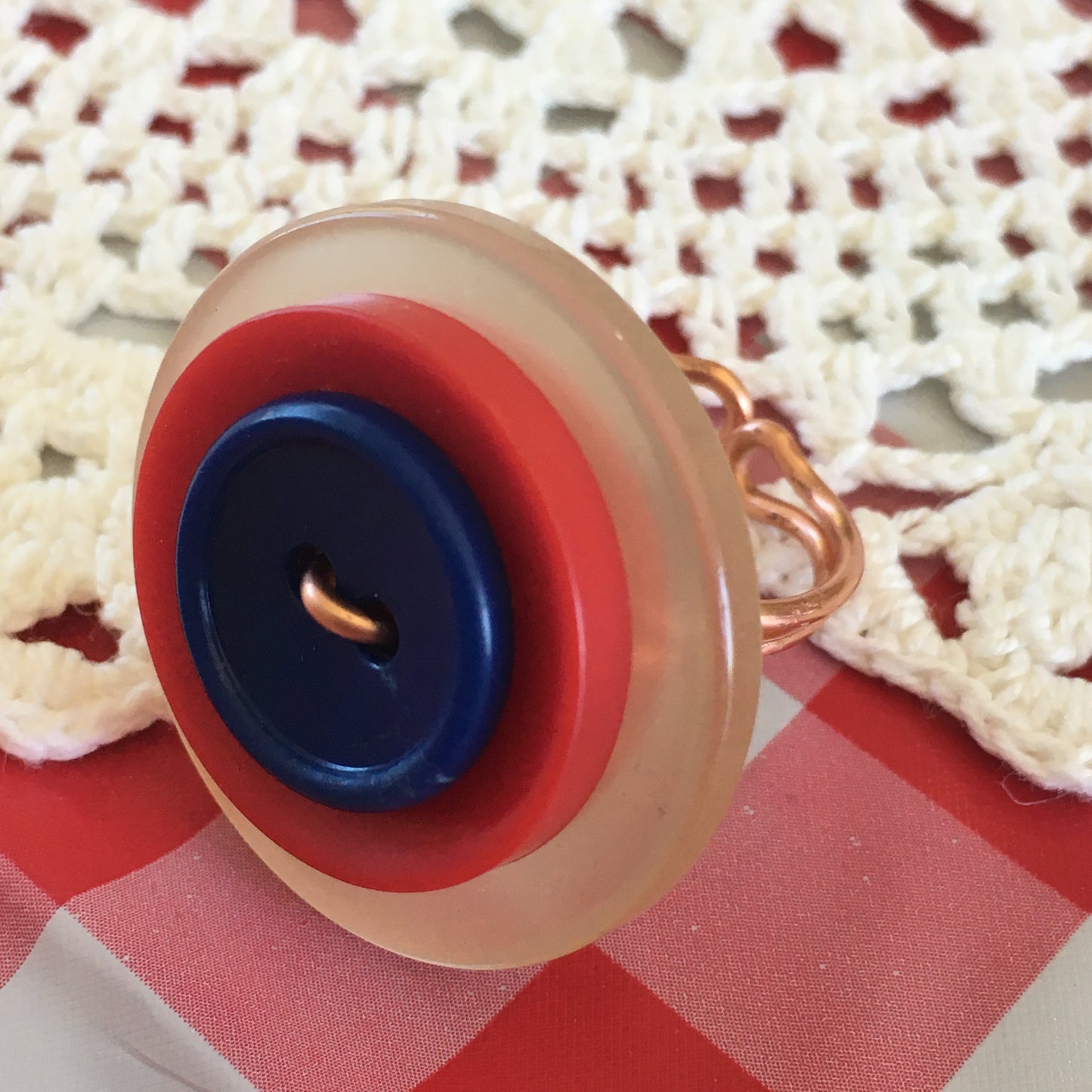 Americana Stacked Adjustable Vintage Button Ring