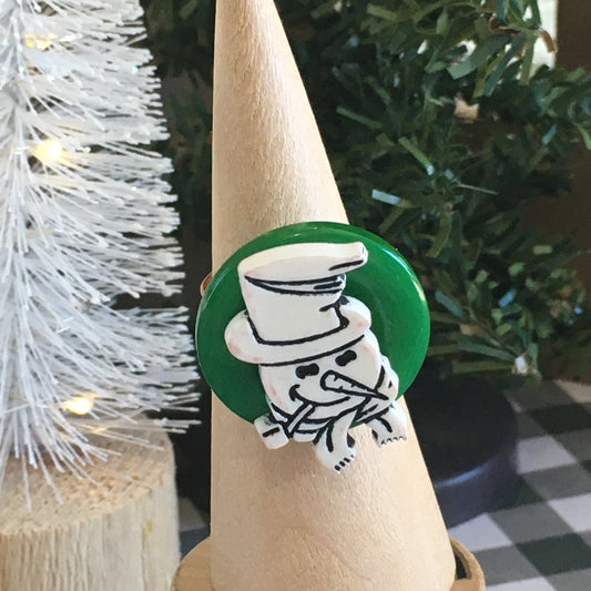 Christmas Button Ring Snowman Green