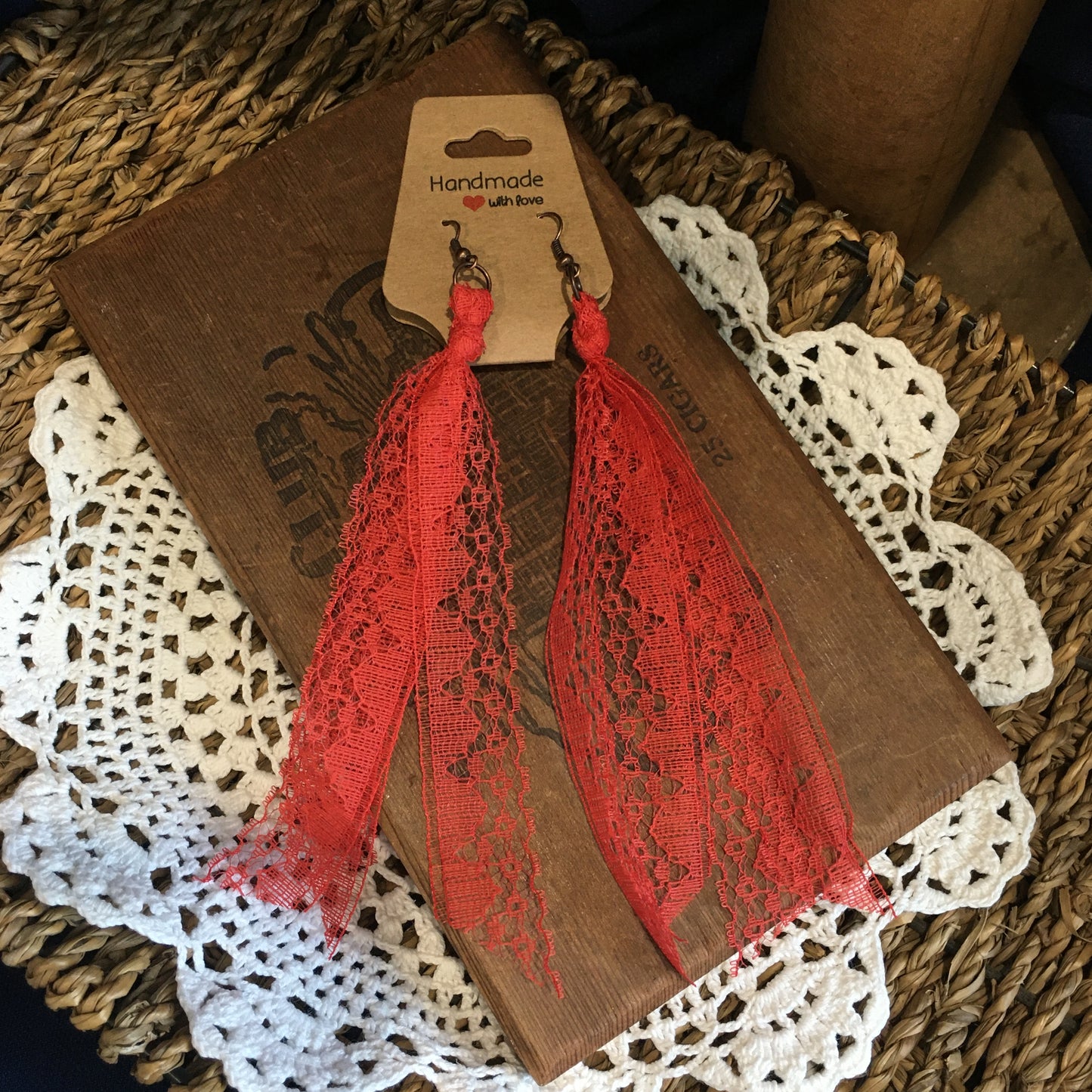Fancy Red Boho Vintage Lace Earrings