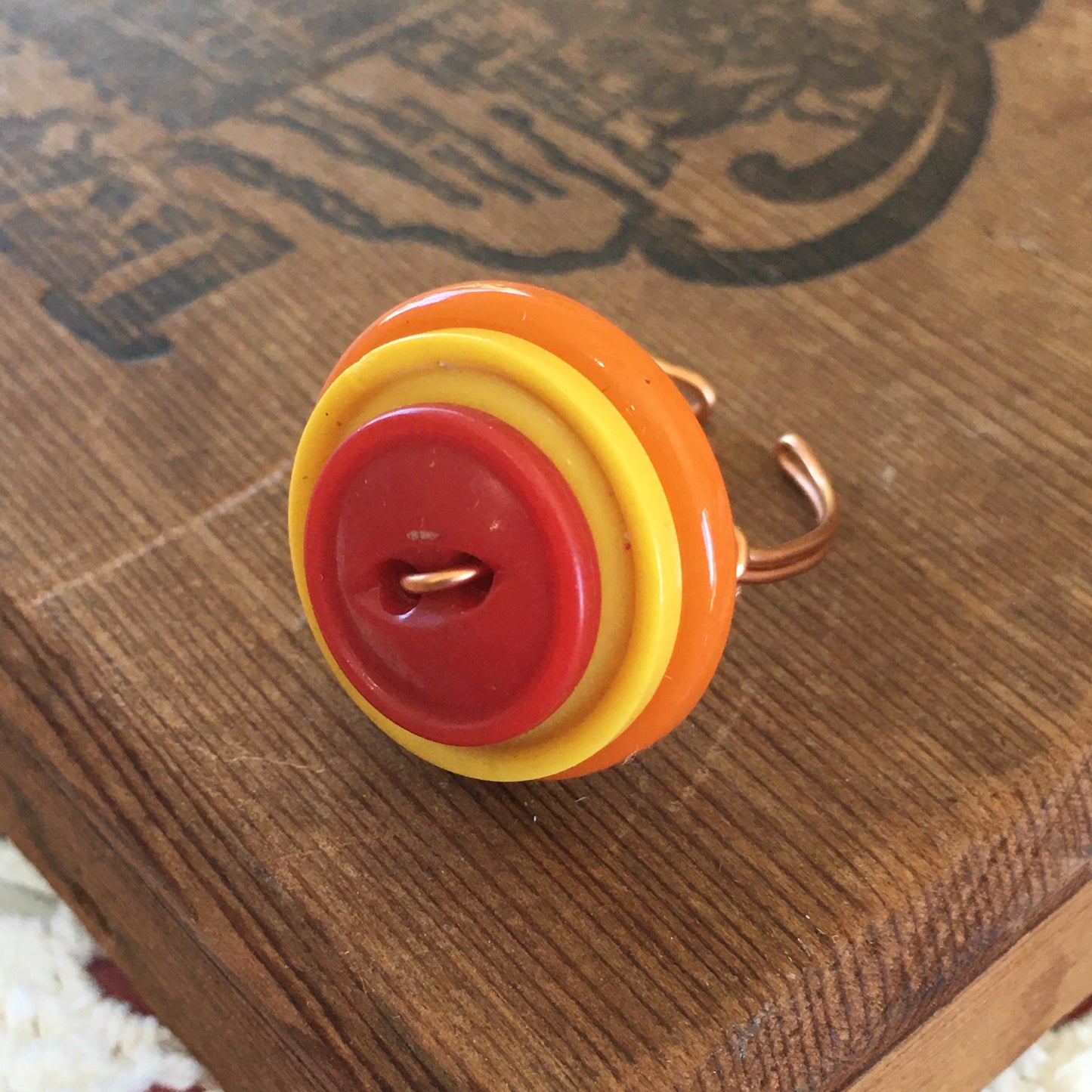 Adjustable Red, Yellow, and Orange Stack Vintage Button Ring