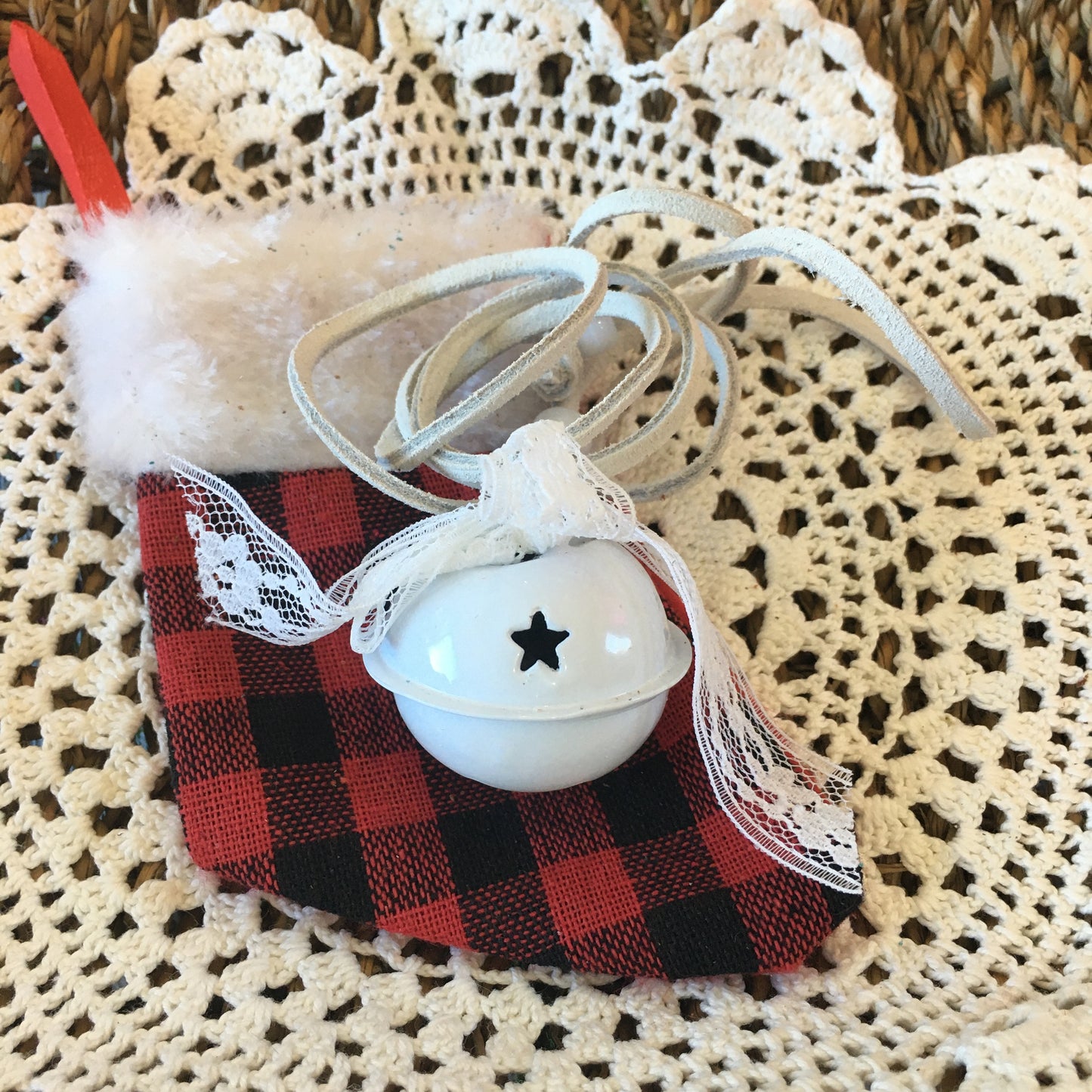 Leather and Lace Jingle Bell Necklace White Bell Christmas Gift