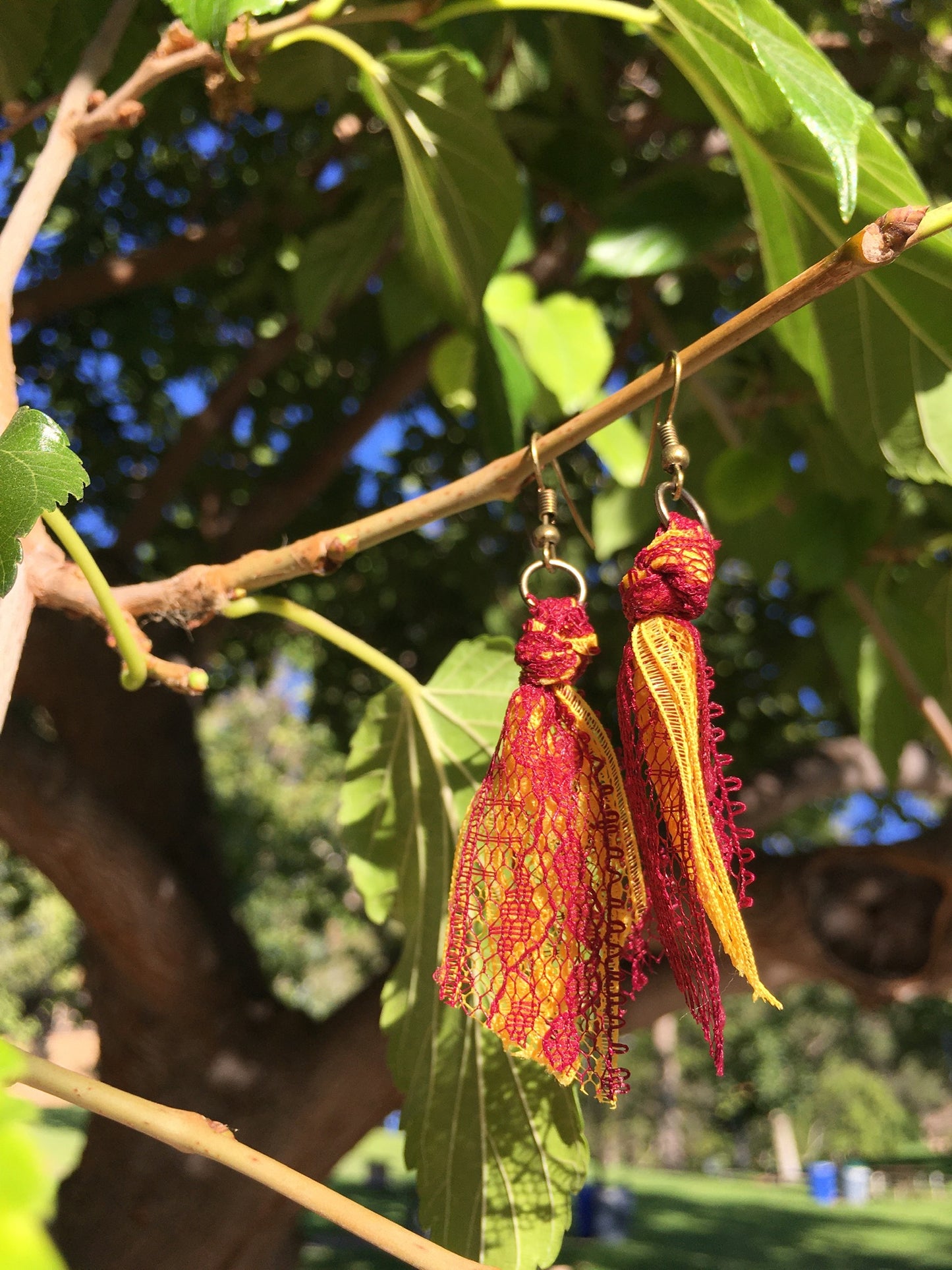 Red and Yellow Team Spirit Lace Earrings